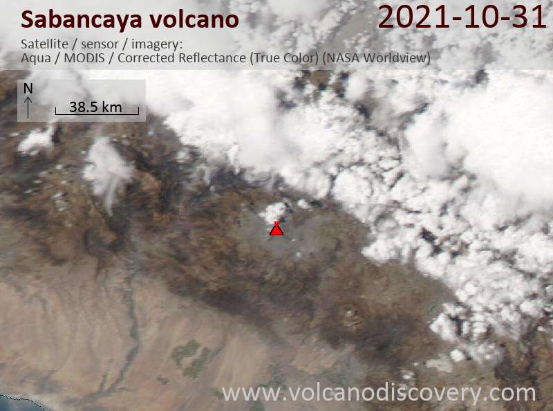 Satellite image of Sabancaya volcano on  1 Nov 2021
