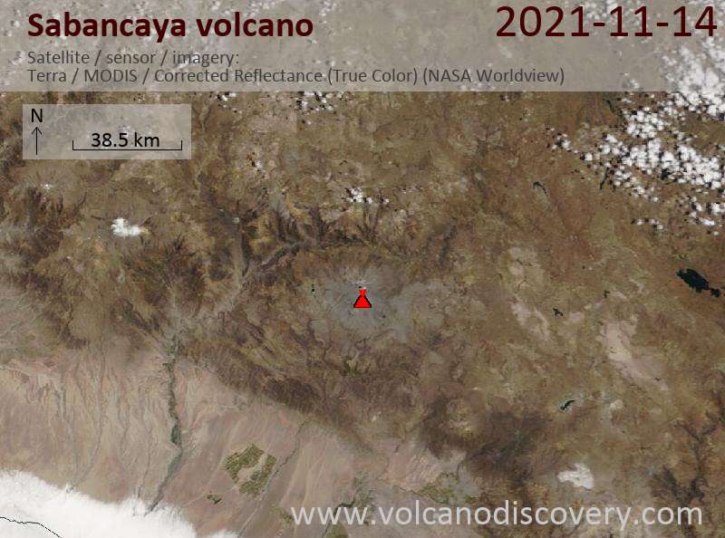 Satellitenbild des Sabancaya Vulkans am 14 Nov 2021