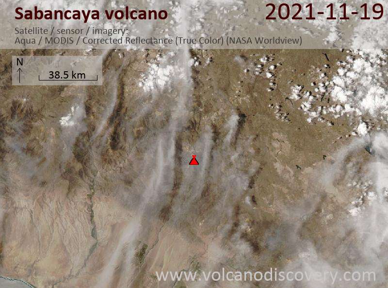 Satellitenbild des Sabancaya Vulkans am 20 Nov 2021