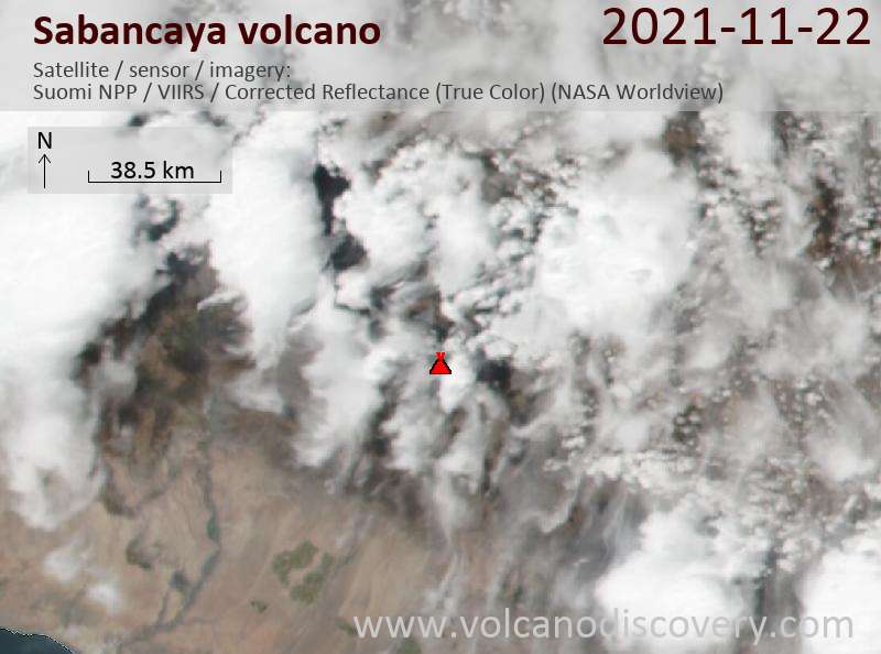 Satellitenbild des Sabancaya Vulkans am 24 Nov 2021