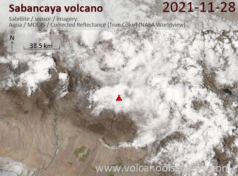 Satellitenbild des Sabancaya Vulkans am 30 Nov 2021