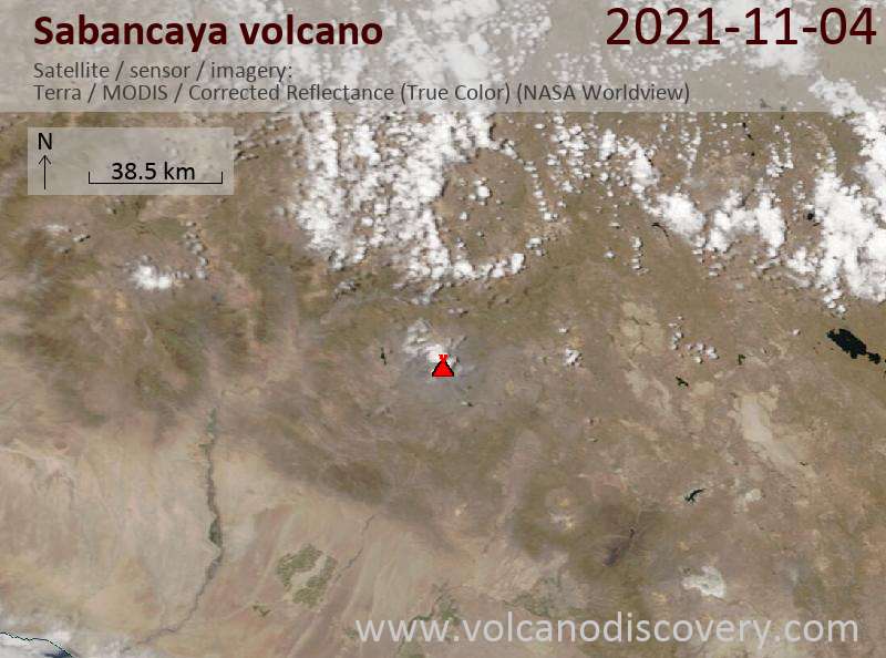 Satellitenbild des Sabancaya Vulkans am  5 Nov 2021
