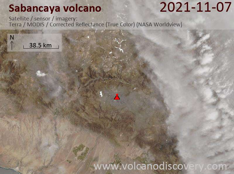 Satellite image of Sabancaya volcano on  8 Nov 2021