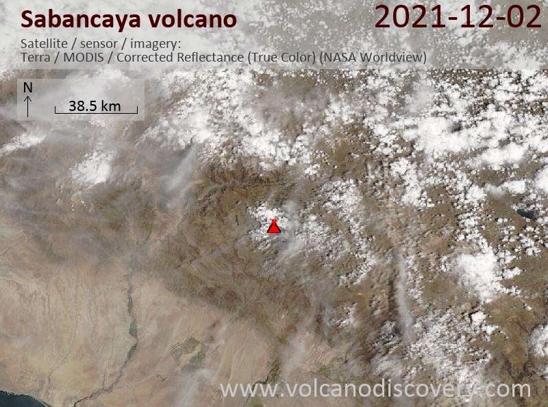 Satellite image of Sabancaya volcano on  3 Dec 2021