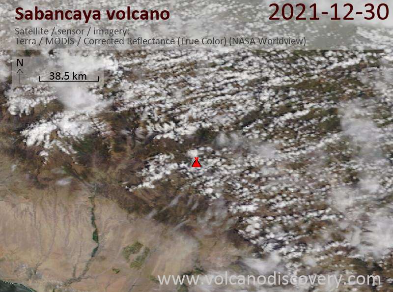 Satellite image of Sabancaya volcano on 30 Dec 2021