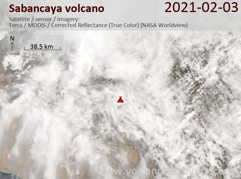 Satellite image of Sabancaya volcano on  3 Feb 2021