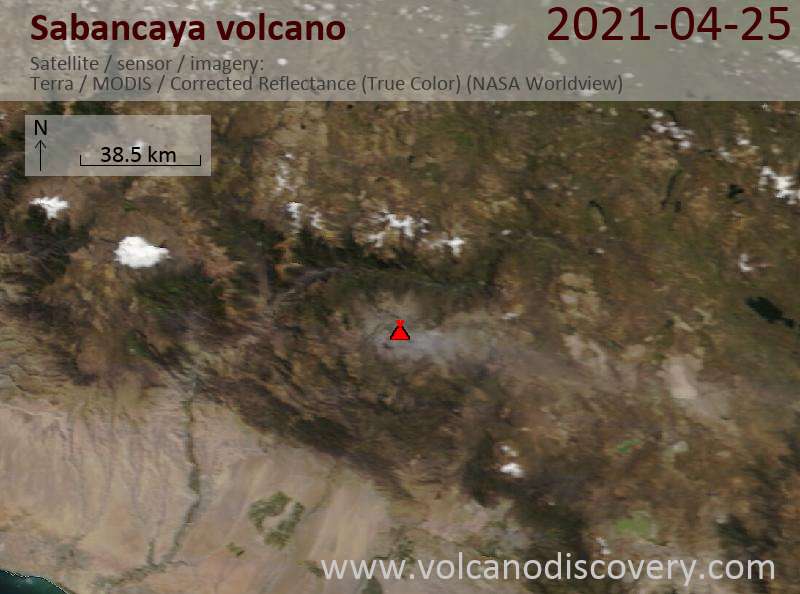 Satellitenbild des Sabancaya Vulkans am 26 Apr 2021