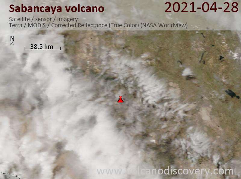 Satellitenbild des Sabancaya Vulkans am 29 Apr 2021