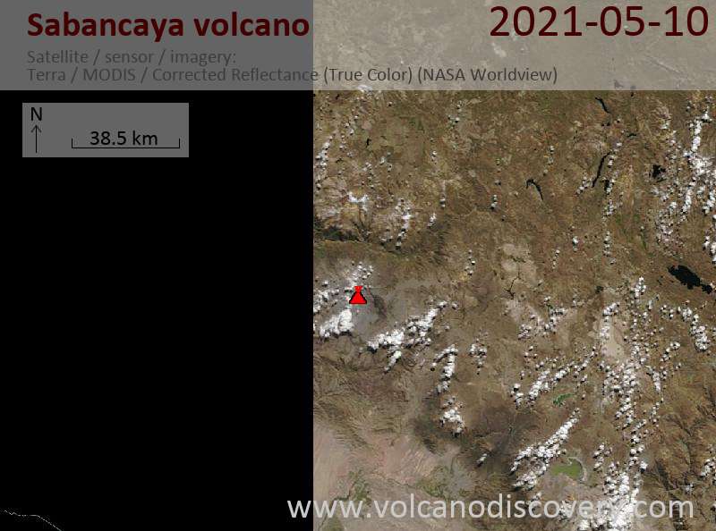 Satellitenbild des Sabancaya Vulkans am 11 May 2021