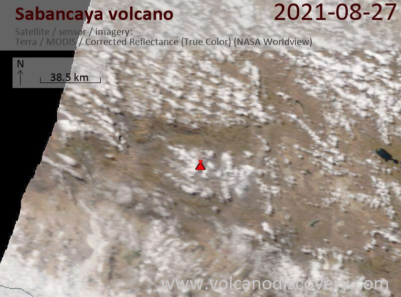 Satellite image of Sabancaya volcano on 27 Aug 2021