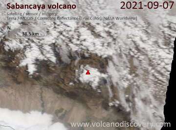 Satellite image of Sabancaya volcano on  7 Sep 2021