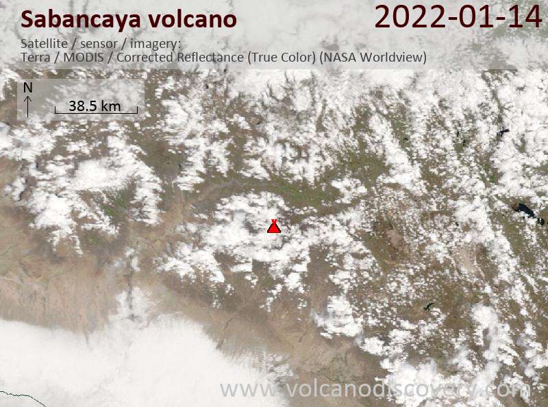 Satellite image of Sabancaya volcano on 15 Jan 2022