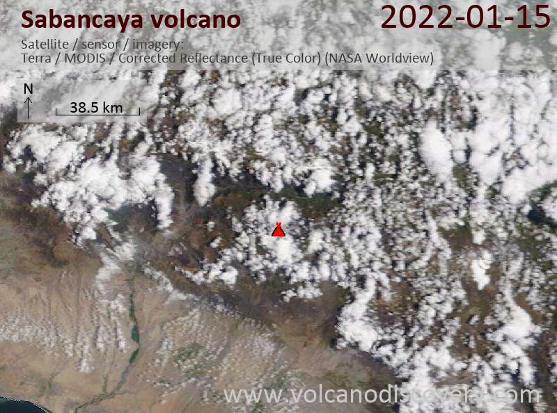 Satellite image of Sabancaya volcano on 16 Jan 2022