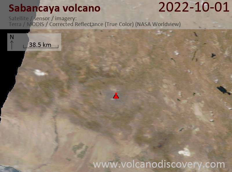 Satellitenbild des Sabancaya Vulkans am  2 Oct 2022