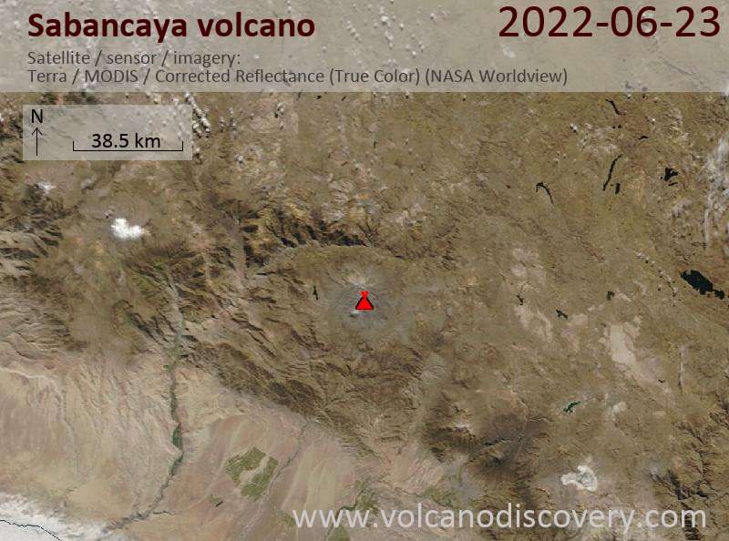 Satellite image of Sabancaya volcano on 24 Jun 2022