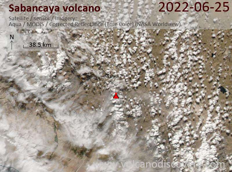 Satellite image of Sabancaya volcano on 26 Jun 2022