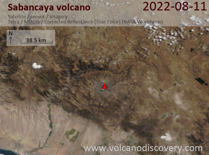 Satellitenbild des Sabancaya Vulkans am 12 Aug 2022