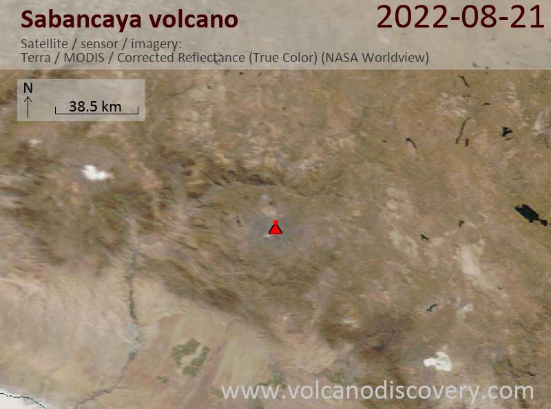 Satellite image of Sabancaya volcano on 21 Aug 2022