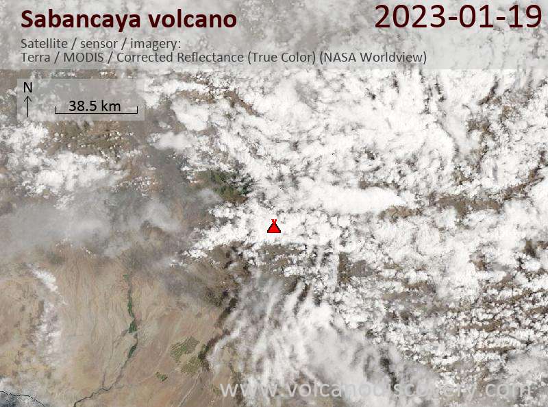 Satellite image of Sabancaya volcano on 19 Jan 2023