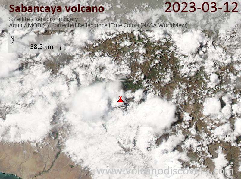 Satellite image of Sabancaya volcano on 12 Mar 2023
