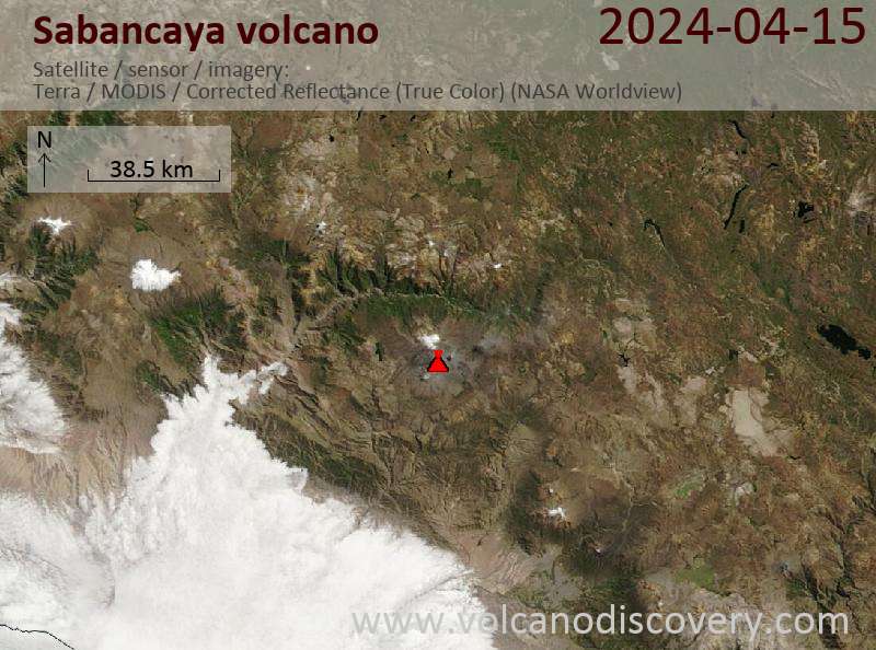 Satellite image of Sabancaya volcano on 15 Apr 2024
