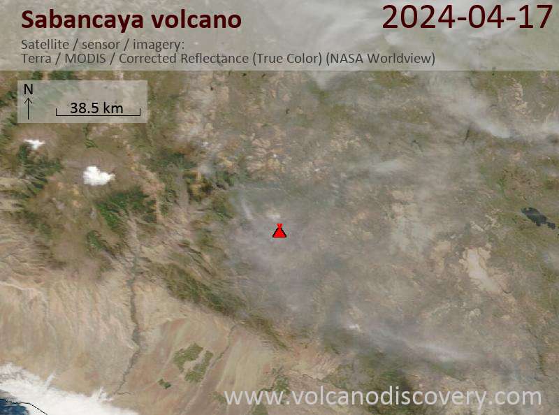 Satellitenbild des Sabancaya Vulkans am 17 Apr 2024