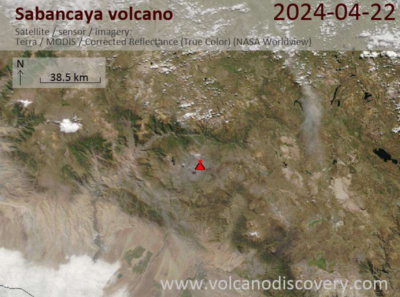 Satellite image of Sabancaya volcano on 23 Apr 2024