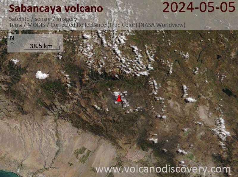 Satellitenbild des Sabancaya Vulkans am  6 May 2024
