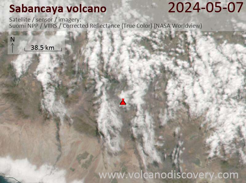 Satellitenbild des Sabancaya Vulkans am  8 May 2024
