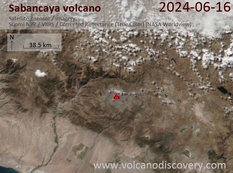 Satellite image of Sabancaya volcano on 16 Jun 2024
