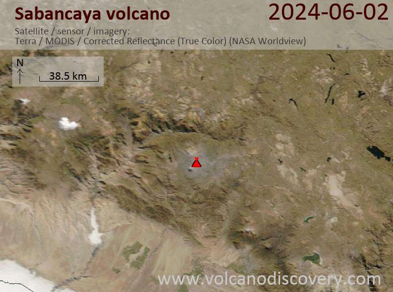 Satellite image of Sabancaya volcano on  2 Jun 2024