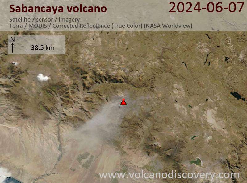Satellite image of Sabancaya volcano on  7 Jun 2024