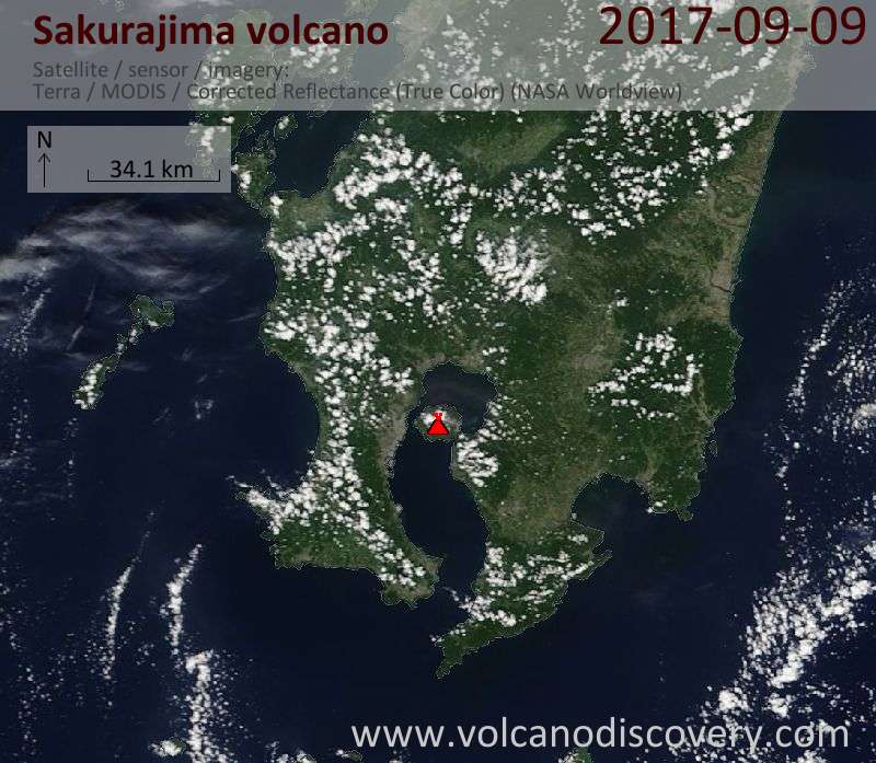 Satellite image of Sakurajima volcano on  9 Sep 2017
