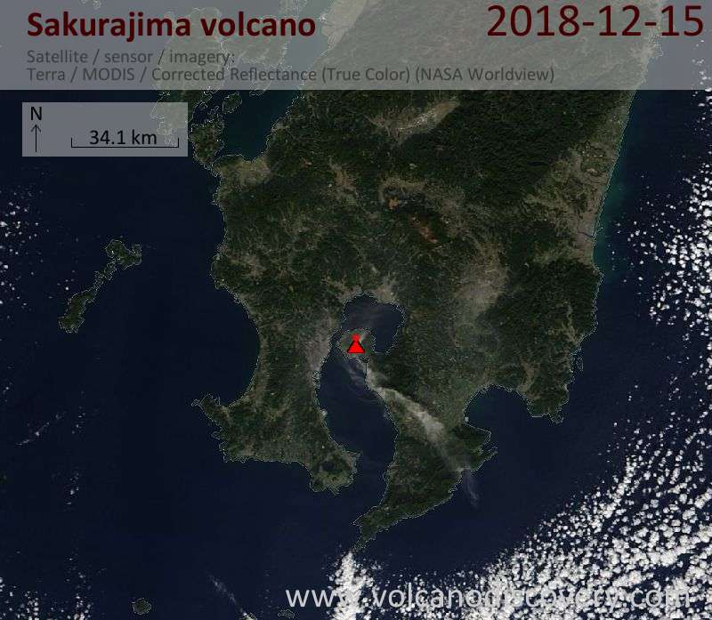 Satellite image of Sakurajima volcano on 15 Dec 2018