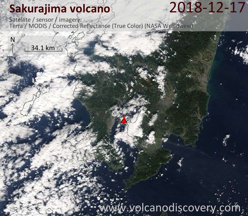 Satellite image of Sakurajima volcano on 17 Dec 2018