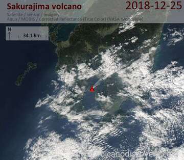 Satellite image of Sakurajima volcano on 25 Dec 2018
