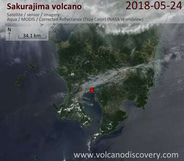 Satellite image of Sakurajima volcano on 24 May 2018