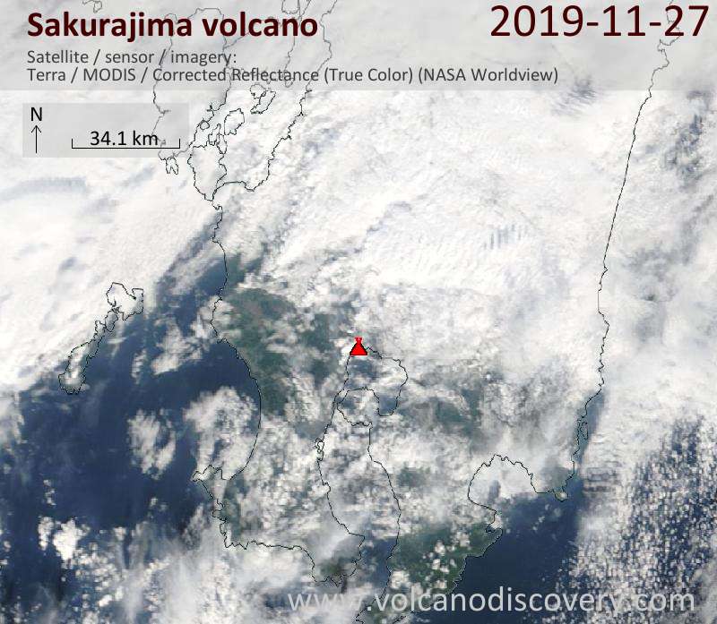 Satellite image of Sakurajima volcano on 27 Nov 2019