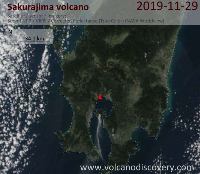 Satellite image of Sakurajima volcano on 30 Nov 2019