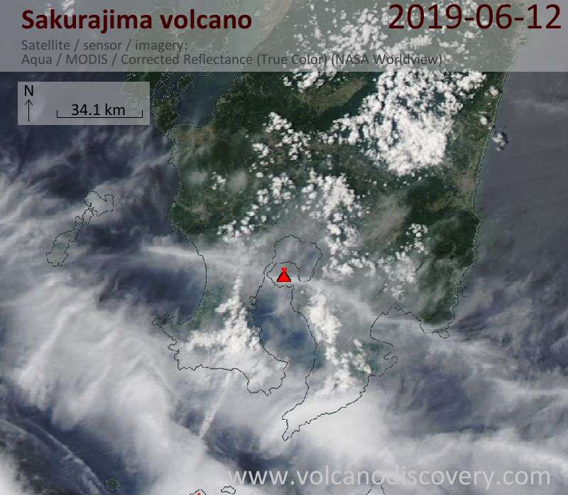 Satellite image of Sakurajima volcano on 13 Jun 2019