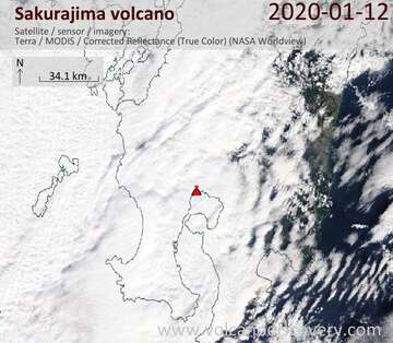 Satellite image of Sakurajima volcano on 12 Jan 2020