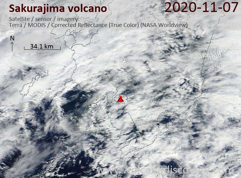 Satellite image of Sakurajima volcano on  7 Nov 2020