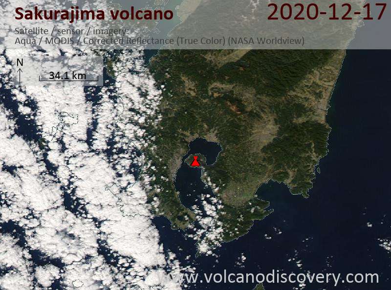 Satellite image of Sakurajima volcano on 17 Dec 2020