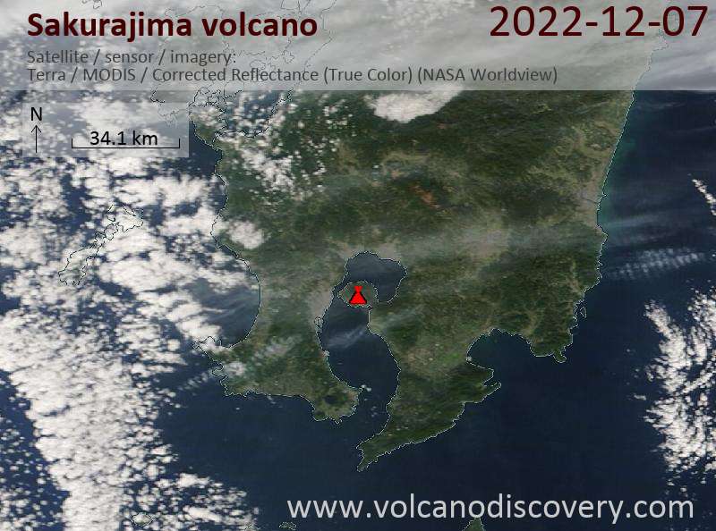 Satellitenbild des Sakurajima Vulkans am  7 Dec 2022