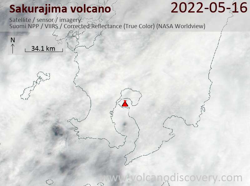 Satellite image of Sakurajima volcano on 17 May 2022