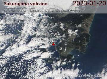 Satellite image of Sakurajima volcano on 20 Jan 2023
