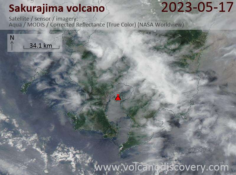 Satellitenbild des Sakurajima Vulkans am 17 May 2023