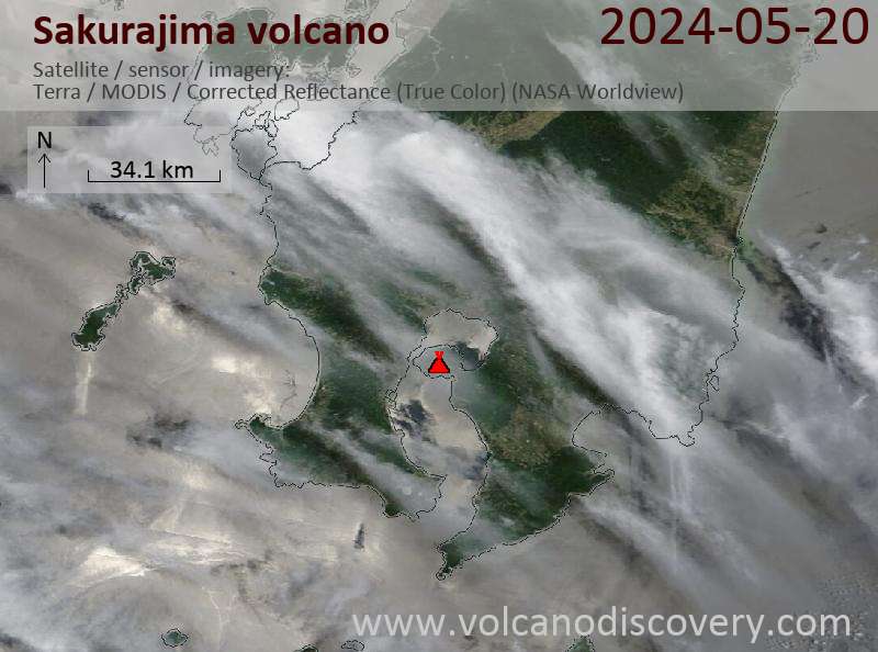 Satellite image of Sakurajima volcano on 20 May 2024