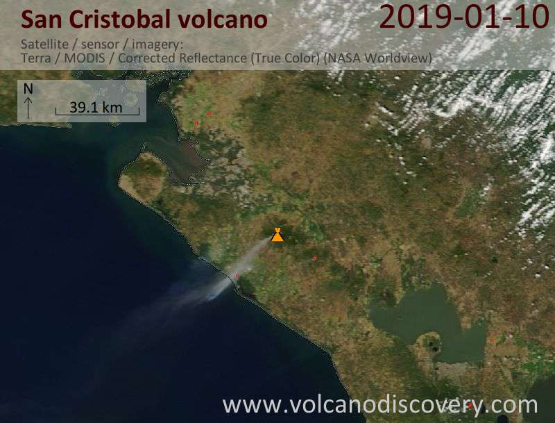Satellite image of San Cristobal volcano on 10 Jan 2019