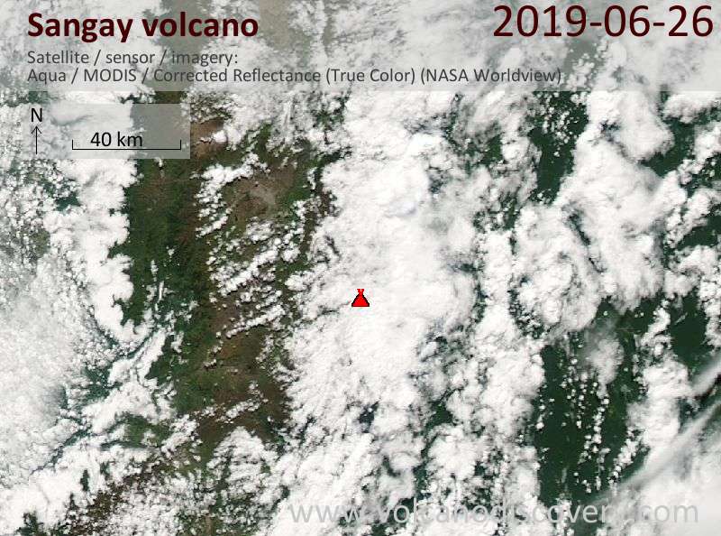 Satellite image of Sangay volcano on 26 Jun 2019